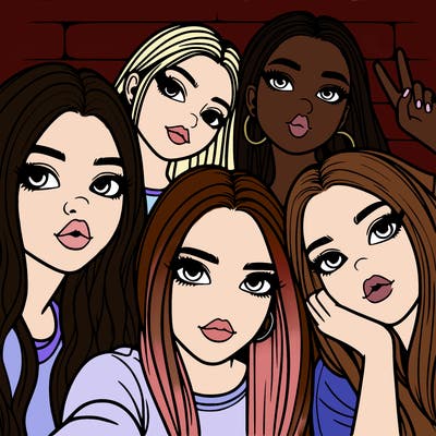 group of teen girls friends y2k up close in a selfie