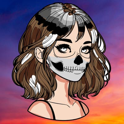 realistic girl with skull