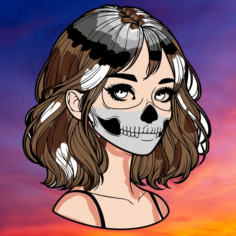 realistic girl with skull