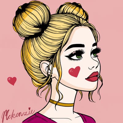 realistic girl with buns on the top of her head