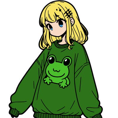 girl wearing frogging sweatshirt