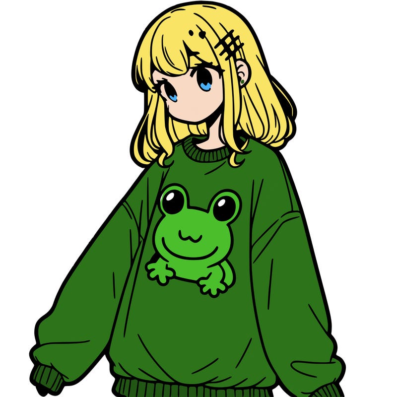 girl wearing frogging sweatshirt