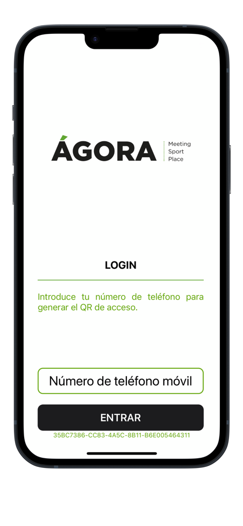 Ágora Pass - Login screen of the Agora Pass app for gym access.
