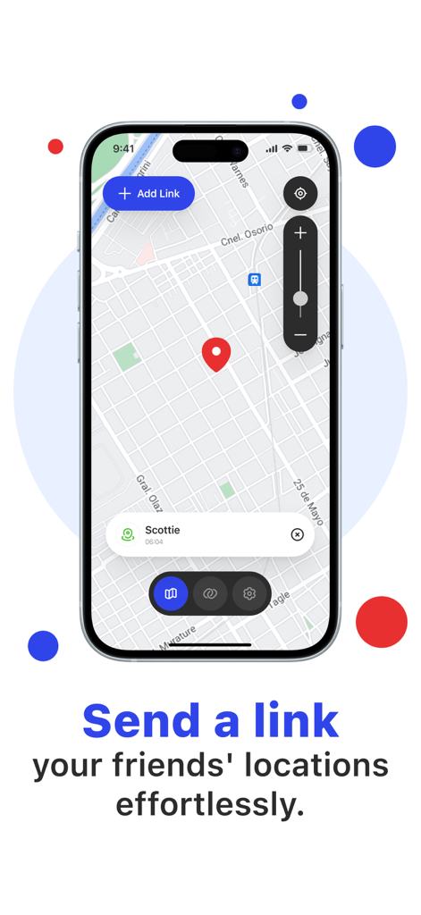 Location Tracker Cell Find GPS - Mobile app interface showing a map with a location pin and an option to send a link to friends