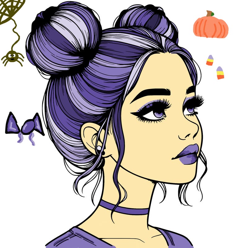 realistic girl with buns on the top of her head