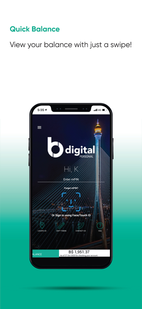 Baiduri b.Digital Personal - Baiduri b.Digital Personal mobile app showing the Quick Balance feature