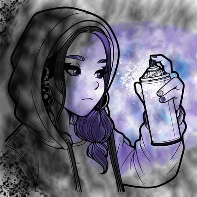 a realistic girl, spray painting