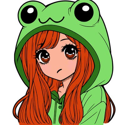 a pretty girl wearing a frog hoodie portrait with long hair
