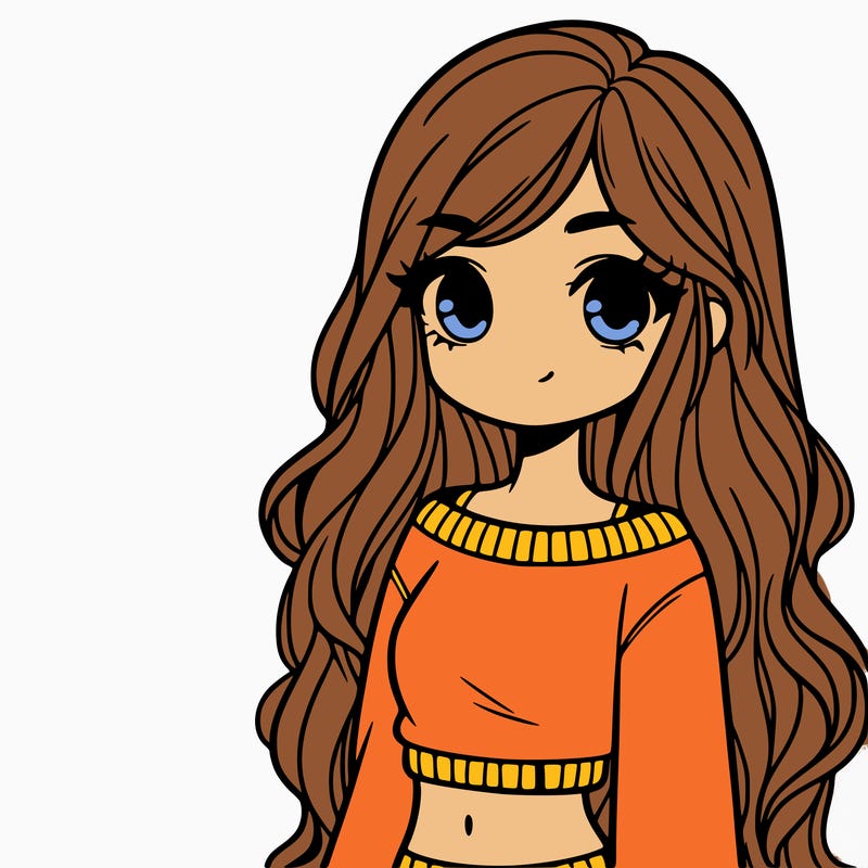 girl with long hair and a crop top with a sweater