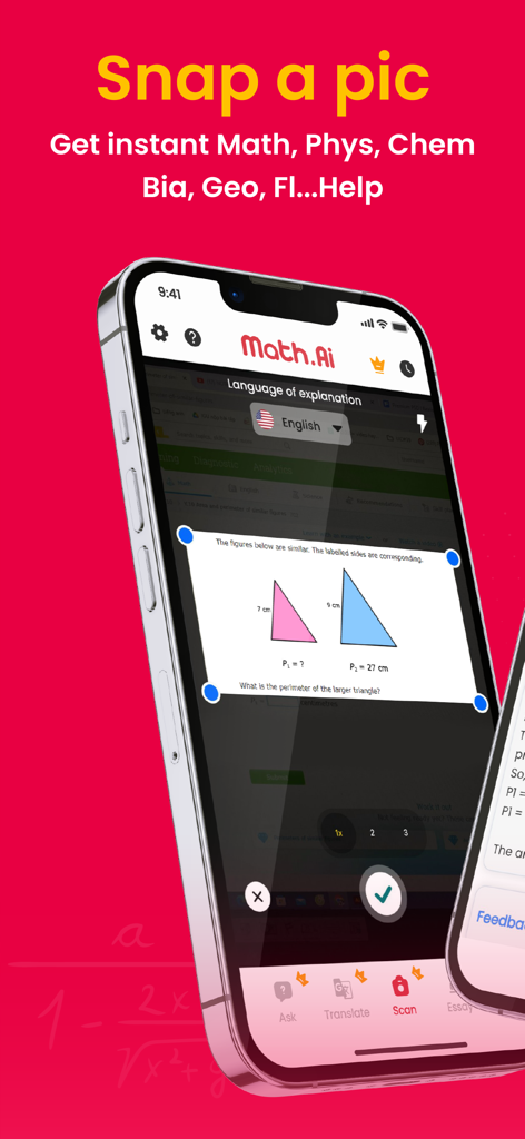 Math.AI - Math Solver - Math.AI app interface scanning a geometry problem for instant homework help