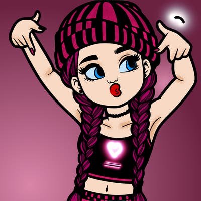 realistic teenage girl with braids and a beanie and crop top doing 🫶🏼