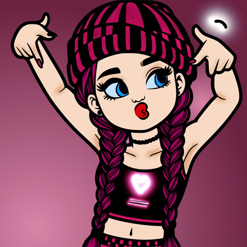 realistic teenage girl with braids and a beanie and crop top doing 🫶🏼