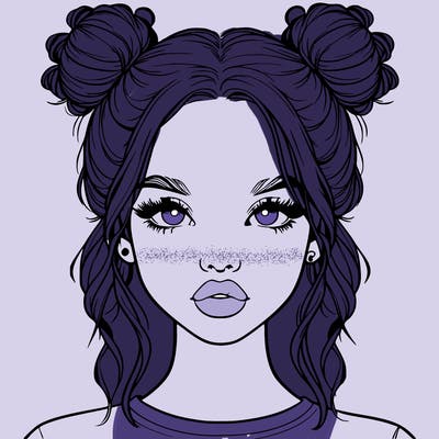 realistic girl with two buns in hair and lips