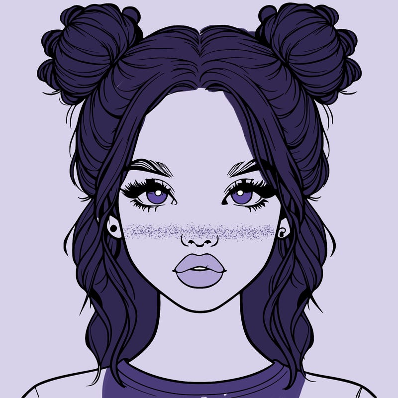 realistic girl with two buns in hair and lips