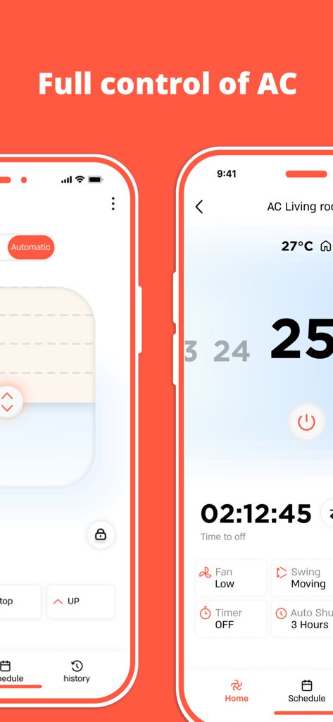 Switcher - Smart Home - Interfaz de la aplicación Switcher que muestra el control total de los ajustes de aire acondicionado y la temperatura en un smartphone