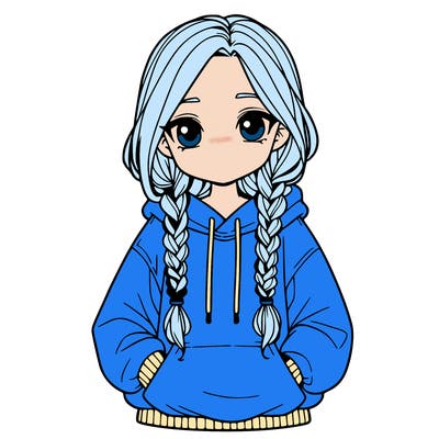 a realistic girl with a oversized hoodie and she has braids