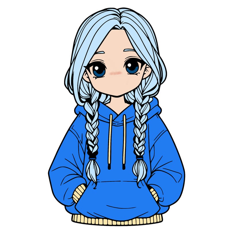 a realistic girl with a oversized hoodie and she has braids