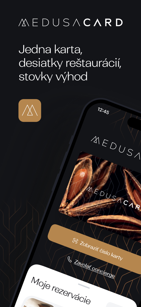 Medusacard - Medusacard app home screen featuring a digital loyalty card and reservation options on an iPhone.