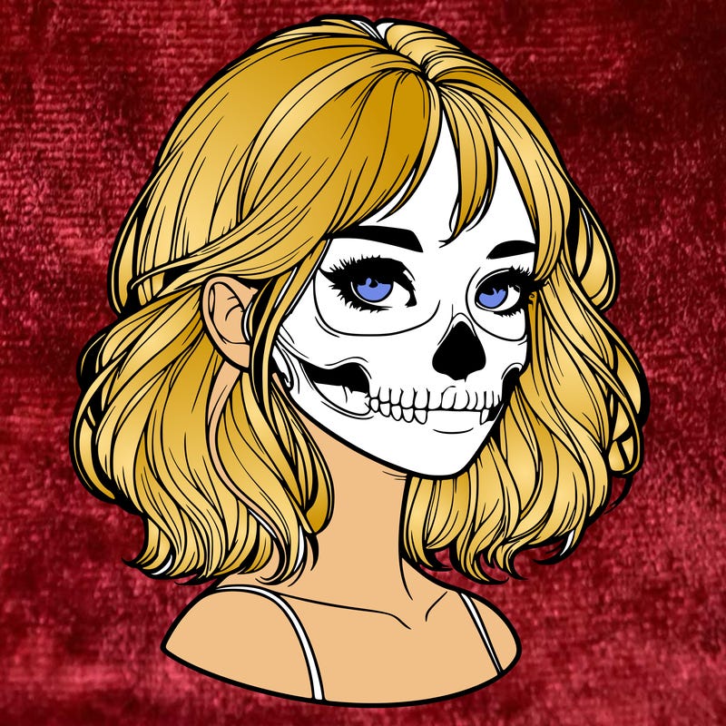 realistic girl with skull