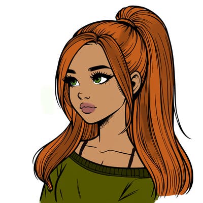 realistic girl with a high ponytail