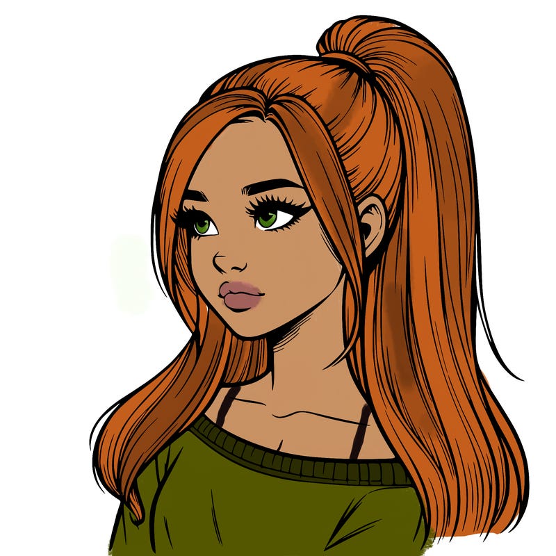 realistic girl with a high ponytail