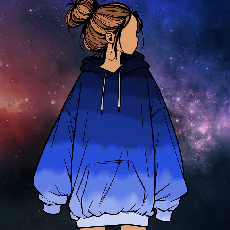 realistic girl with a oversized sweatshirt on and a bun