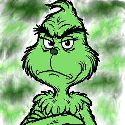 the grinch with a grumpy face who is tall and detailed