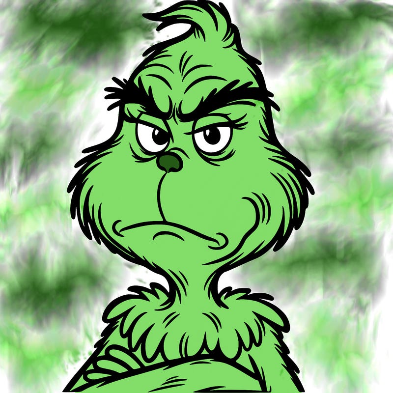 the grinch with a grumpy face who is tall and detailed