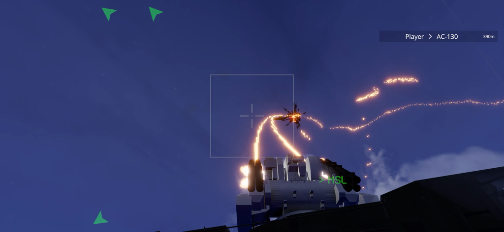 A CIWS weapon system firing glowing tracer rounds at an aerial target in the sky.