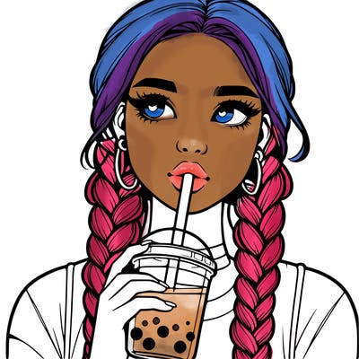 realistic girl with braided hair drinking boba