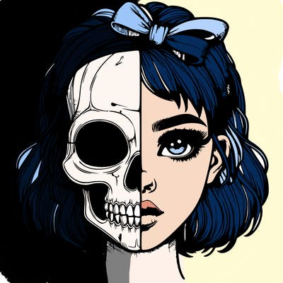 realistic girl with half skull mask