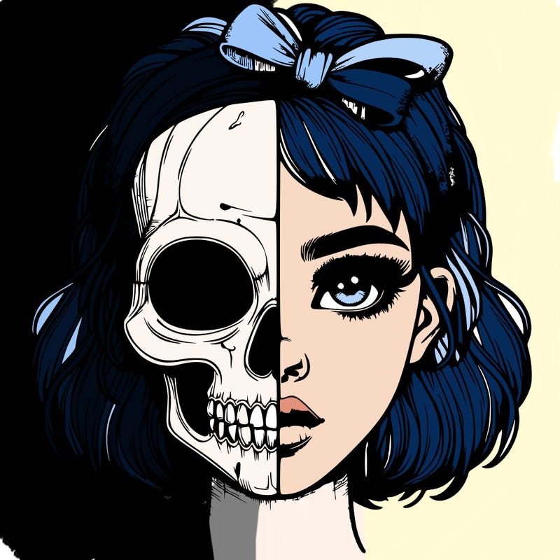 realistic girl with half skull mask
