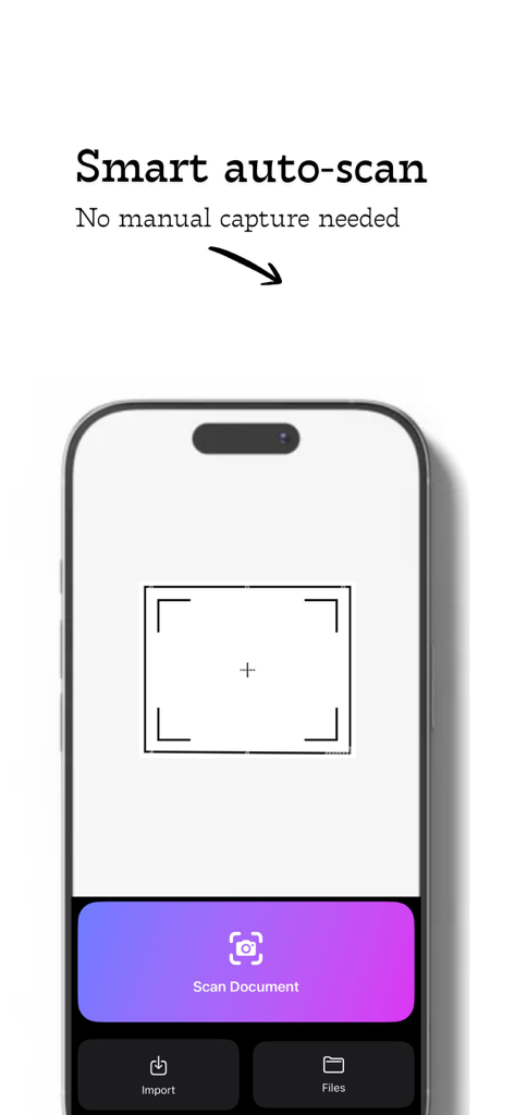 PDF Scanner & OCR - iPhone-Oberfläche, die die intelligente automatische Scan-Funktion der PDF Scanner und OCR App zeigt