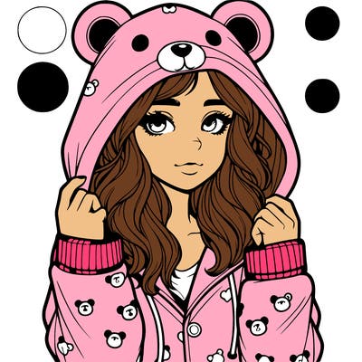 realistic girl in a animal pjs hoodie