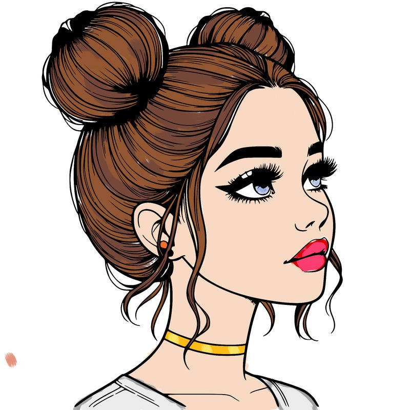 realistic girl with buns on the top of her head