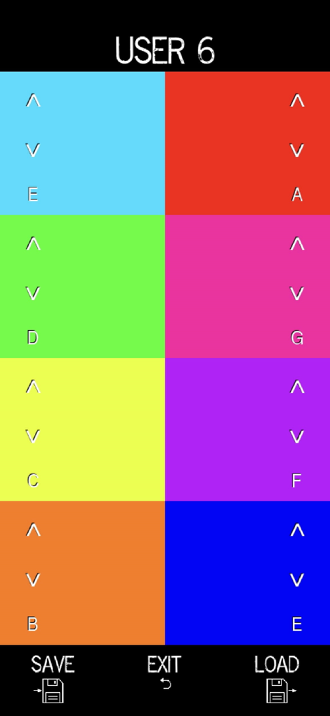 Pocket Talkbox - Interface of Pocket Talkbox showing customizable musical scale presets with colorful note pads.