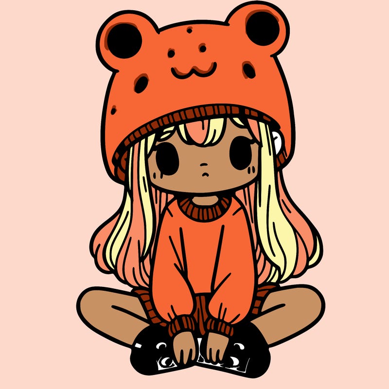 a girl wearing a frog hat and some frog socks