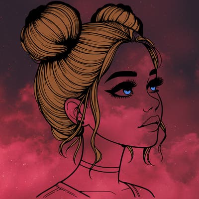 realistic girl with buns on the top of her head