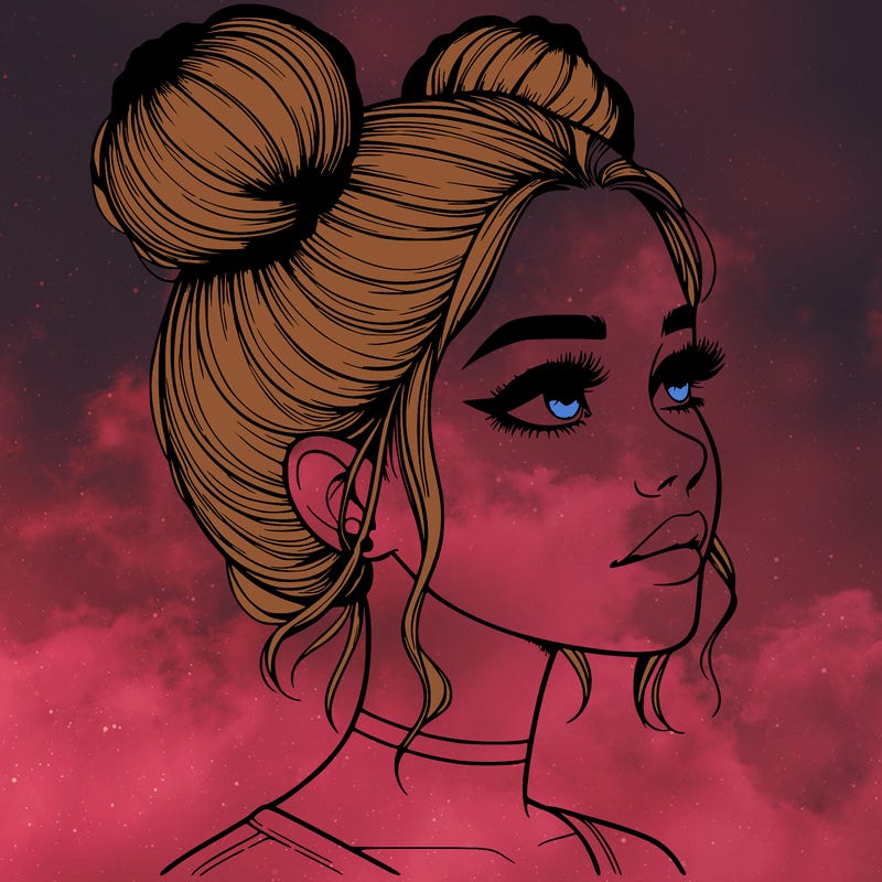 realistic girl with buns on the top of her head