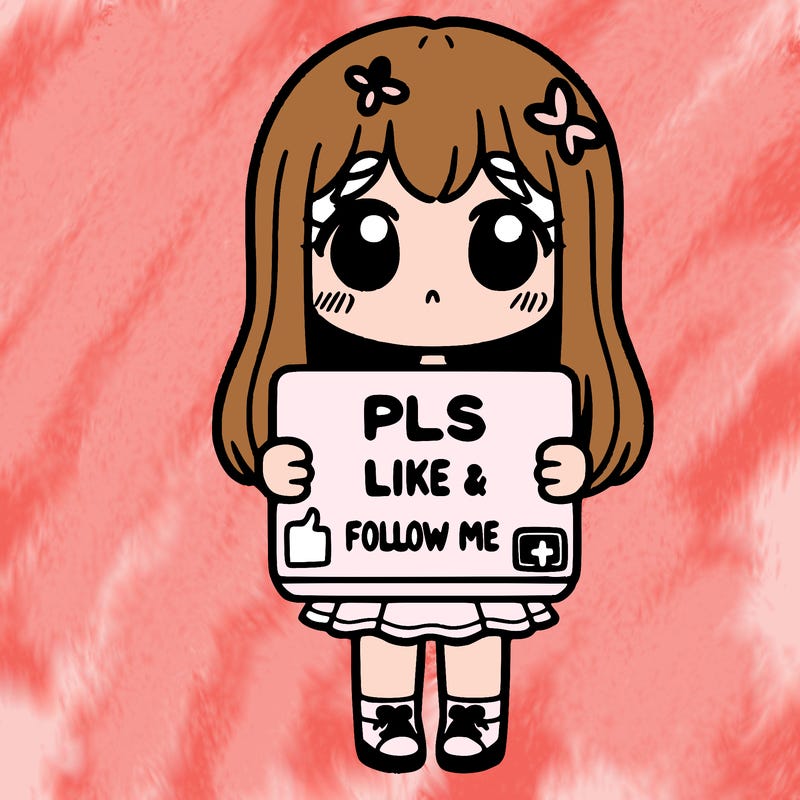 girl holding a sign that says pls like and follow me