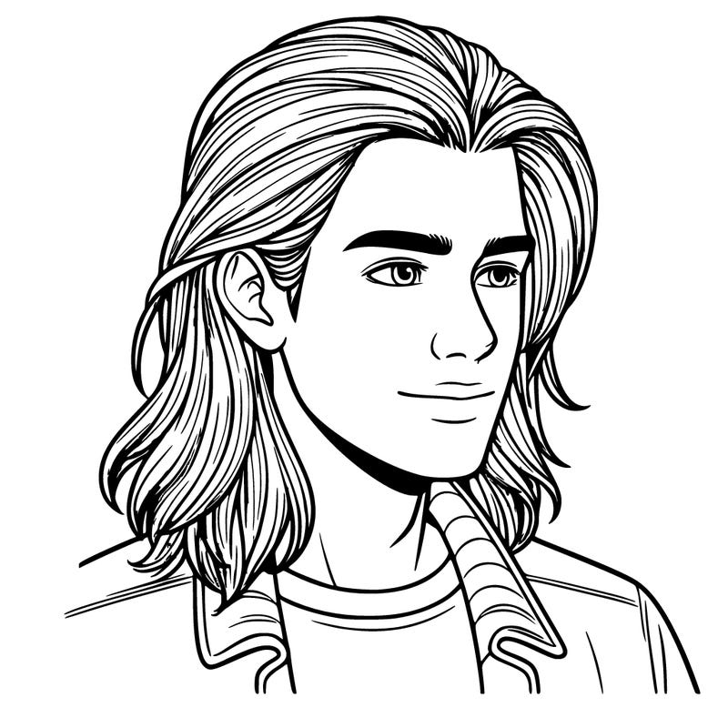 realistic guy with long hair