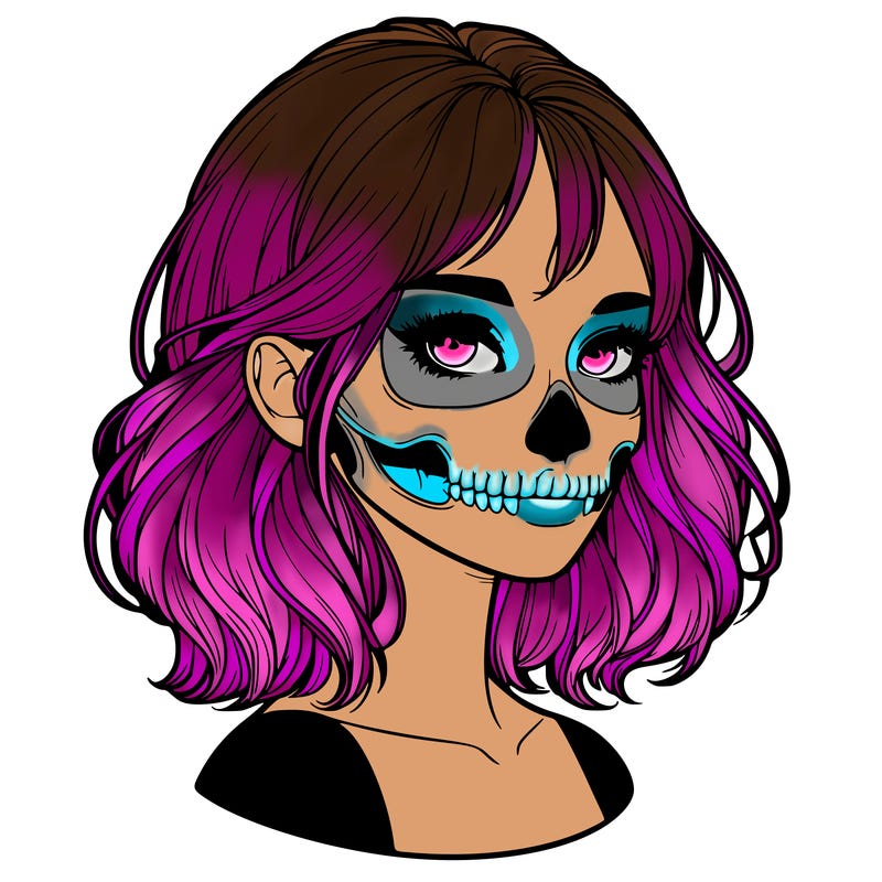 realistic girl with skull