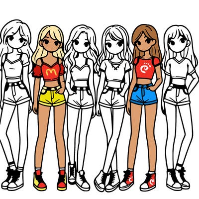 a group of girls wearing crop tops and shorts