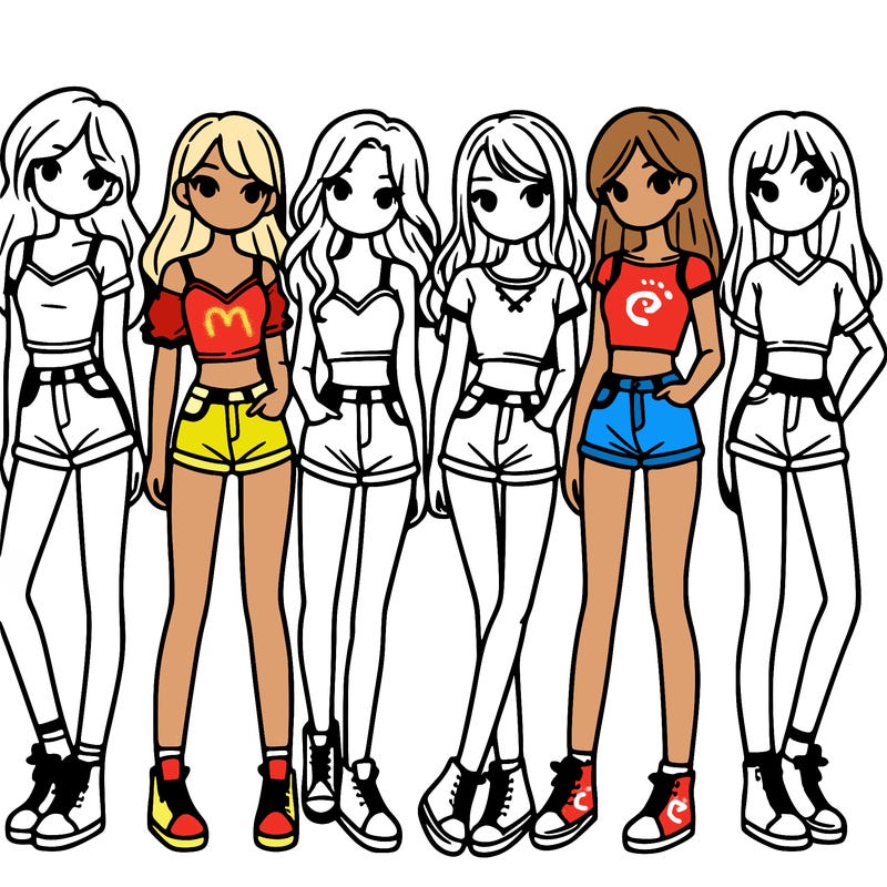 a group of girls wearing crop tops and shorts