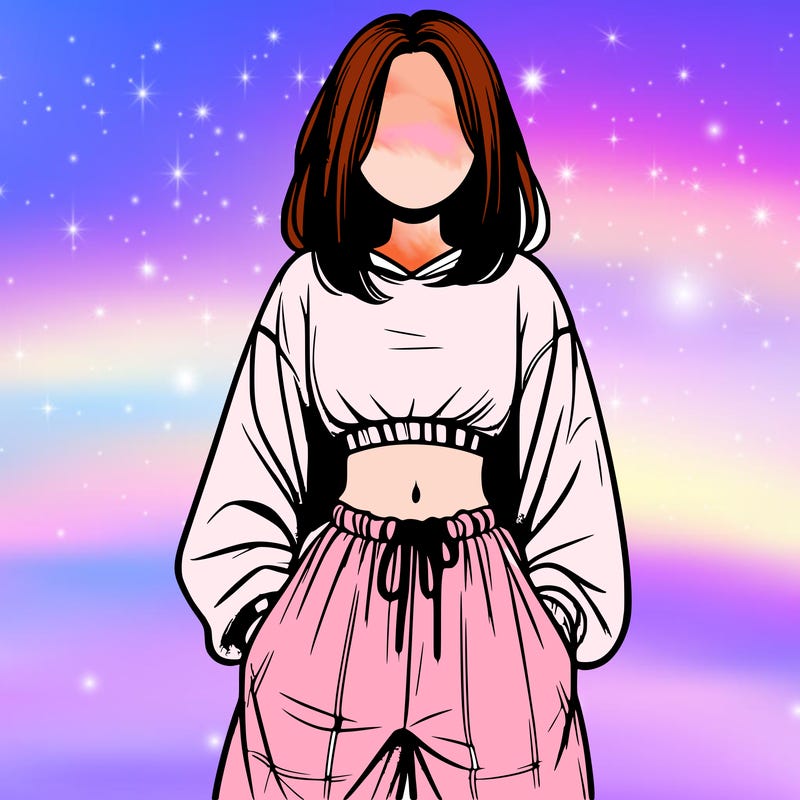 realistic girl faceless with baggy pants and a crop top