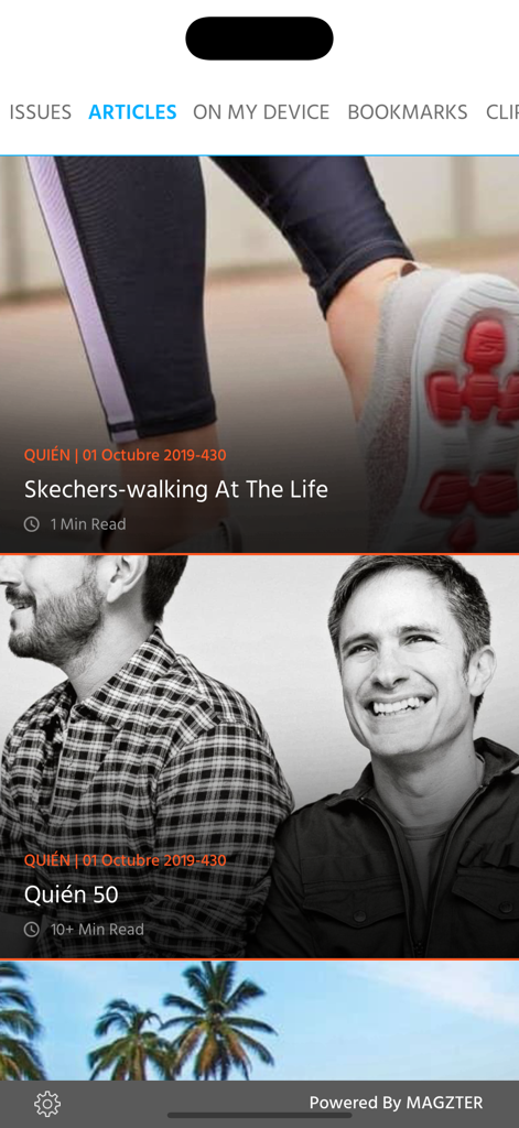 Quién - Articles feed section of the Quien magazine app featuring lifestyle and fashion stories