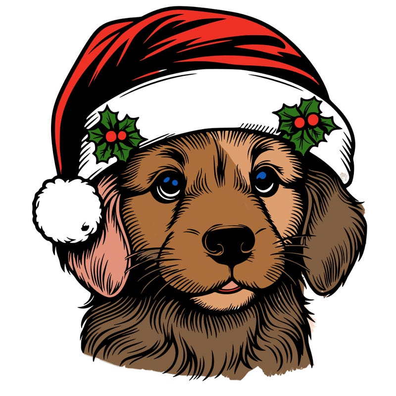realistic dog wearing a santa hat