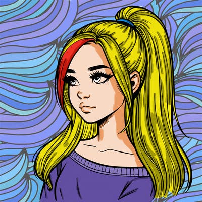 realistic girl with a high ponytail