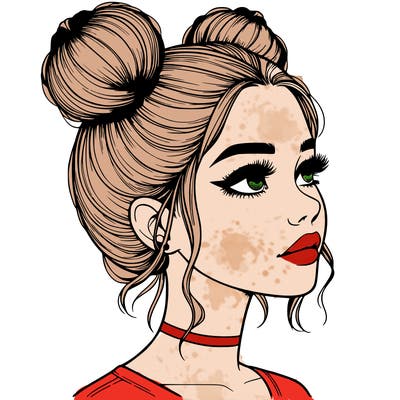 realistic girl with buns on the top of her head