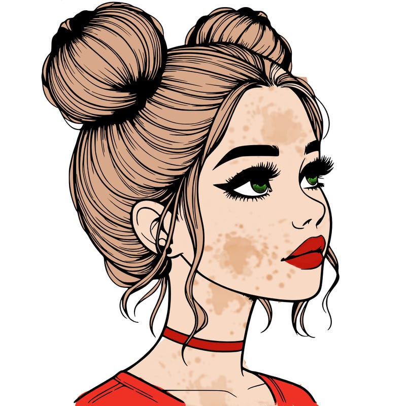 realistic girl with buns on the top of her head